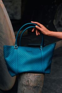 Blue Leather luxury tote bag, drop culture