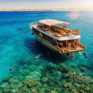 Ai co pilot photo of A wooden dive boat above the red sea coral reef 