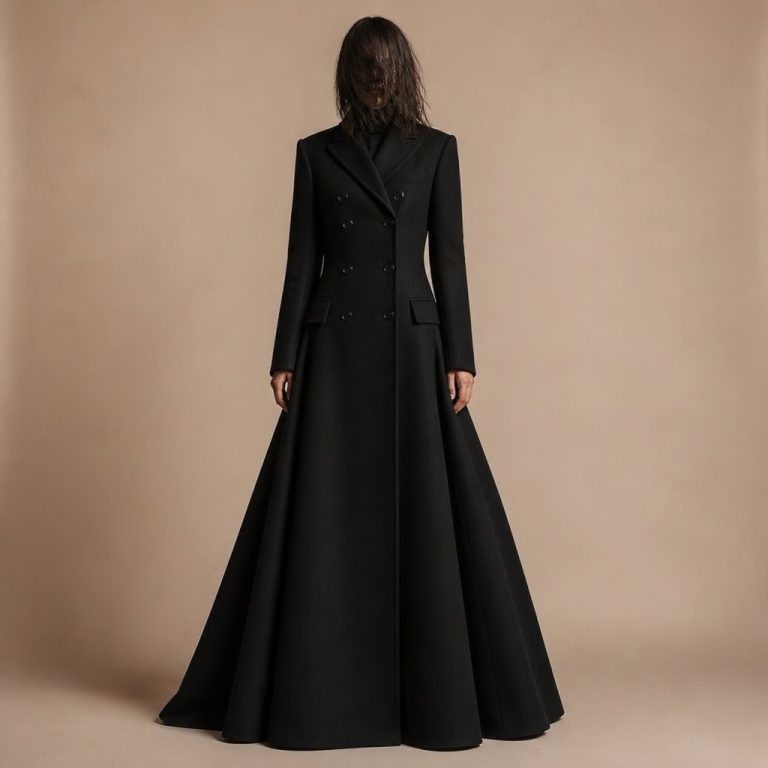 Ai photo of Camel oversized trench over black belted leather jacket, cocoon coat trend 2026