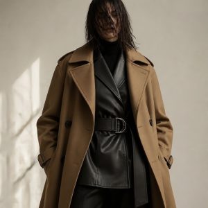 Ai photo of Black floor-length wool coat, cocoon coat trend 2026
